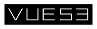 A black rectangle with the word VUE53 in white.